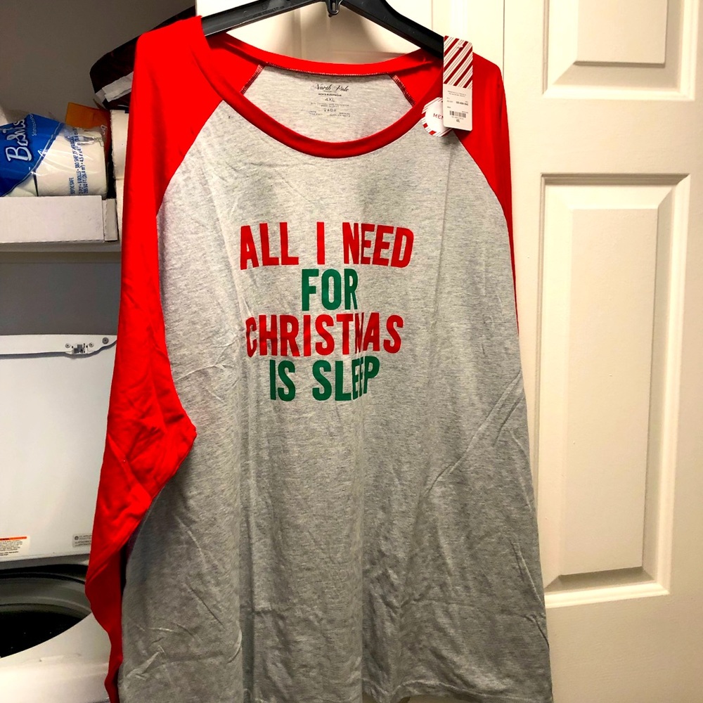 North Pole Men’s Red & Gray Pullover Long Sleeves Christmas Shirt Size 4XL